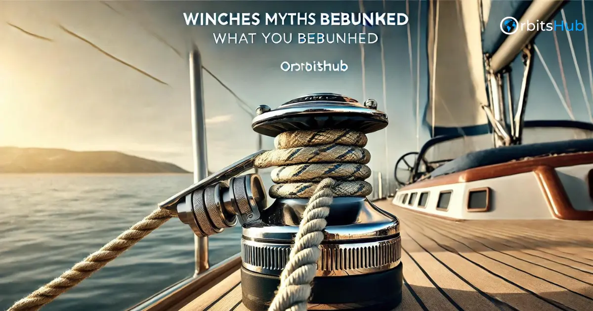 Polished yacht winch with ropes at sunset, part of OrbitsHubs guide to debunking winch myths