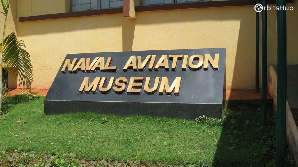 Entrance sign of the Indian Naval Aviation Museum, welcoming visitors to explore naval aviation history.