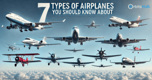 A collage of various airplane types, with the heading _7 Types of Airplanes You Should Know About,_ including commercial, private, and cargo aircraft flying above the clouds