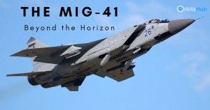 MiG-41 fighter jet in flight with Beyond the Horizon text. OrbitsHub logo visible