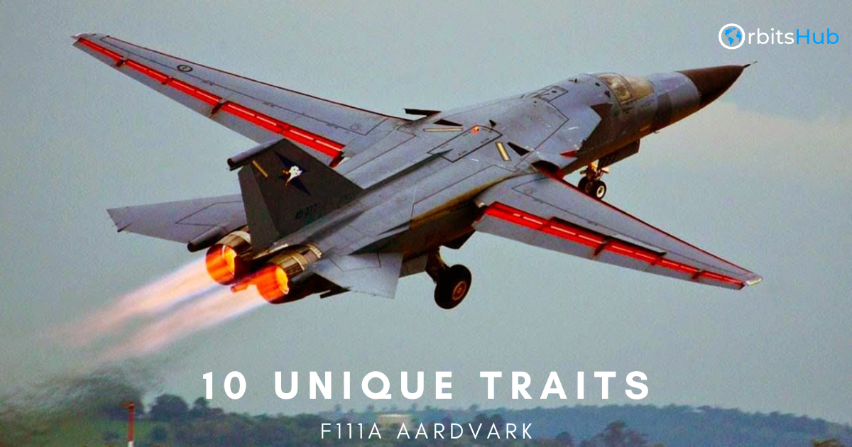 The F111A Aardvark in flight with afterburners engaged, showcasing its distinctive swing-wing design and advanced aerodynamic features