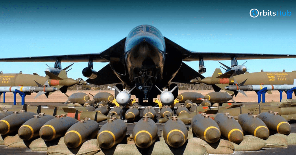 The F111A Aardvark surrounded by a large array of bombs, illustrating its formidable payload capacity and role in strategic bombing missions